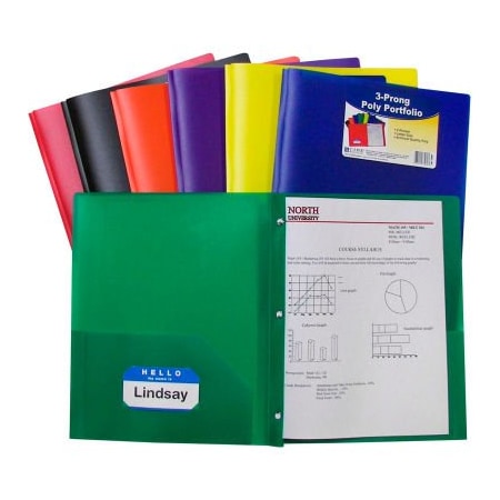 C-Line Products C-Line Products Two-Pocket Heavyweight Poly Portfolio Folder with Prongs, Primary Colors - 36/Set 33960-DS